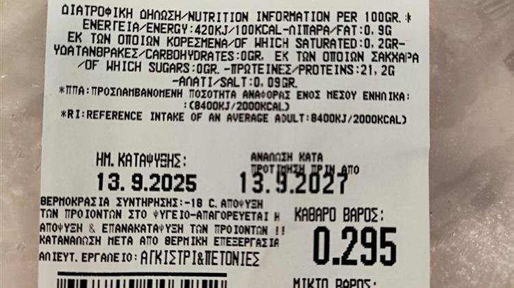 ΕΦΕΤ: Ανακαλείται κατεψυγμένος γλαύκος λόγω υψηλής συγκέντρωσης υδραργύρου