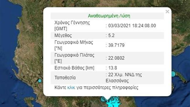 Νέος σεισμός τώρα στην Ελασσόνα – 5,2 Ρίχτερ ταρακούνησαν ξανά την περιοχή