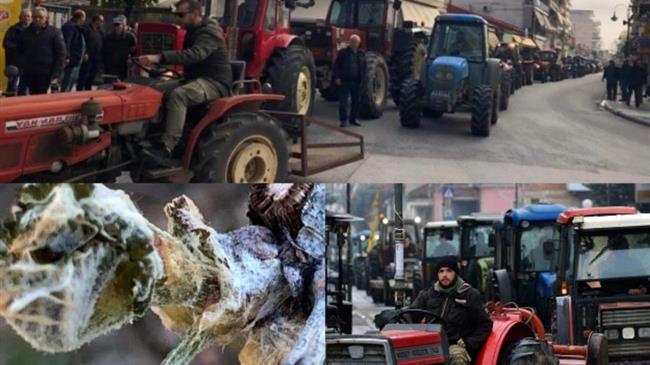 Συλλαλητήριο με τρακτέρ από τους παγετόπληκτους αγρότες του Τυρνάβου